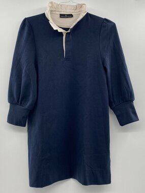 Pomander Place by Tuckernuck Charlotte Terry Shirt Dress Navy Ruffle Collar S